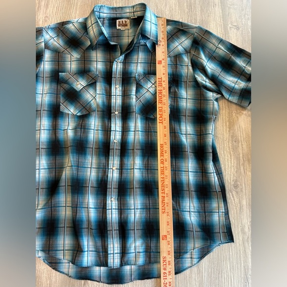 Ely Cattleman Men’s Button Front Shirt Size XL Pearl Snap Blue & Black Plaid SS. - Picture 8 of 10